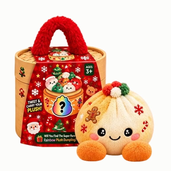 Christmas Plush Mystery Dumpling Squishy Toy, Soft Stuffed Bao Plush with Steamer Gift Box, Kawaii Holiday Surprise Collectible Plushies for Adults Kids, Christmas Stocking Stuffers