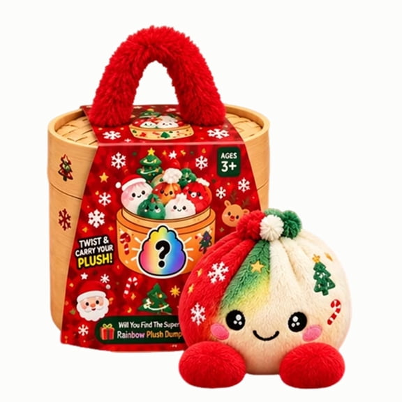 Christmas Plush Mystery Dumpling Squishy Toy, Soft Stuffed Bao Plush with Steamer Gift Box, Kawaii Holiday Surprise Collectible Plushies for Adults Kids, Christmas Stocking Stuffers