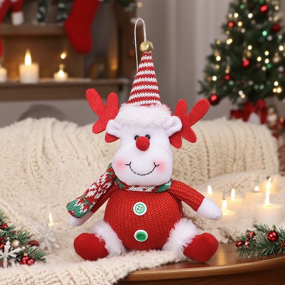 Christmas Plush Ornaments Set, Cartoon Santa Reindeer and Snowman Dolls for Holiday Home Tree Decoration