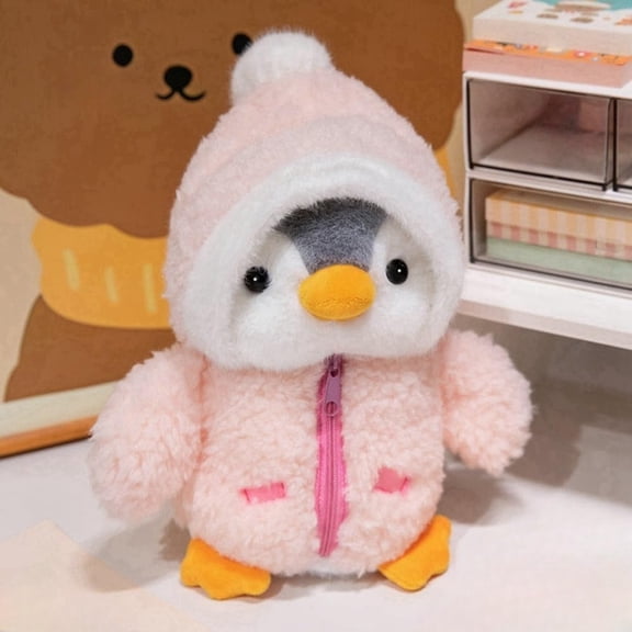 Christmas Plush Penguin Stuffed Animal 9.8’’ Cute Stuffed Penguin Plush Toy with Fuzzy Fleece Jacket and Hat Little Plush Dolls for Boys Girls Birthday (Blue)