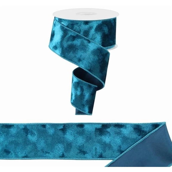 Christmas Plush Pressed Velvet Xmas Holiday Wired Edge Ribbon : Teal - 2.5" x 10 Yards (30 Feet)