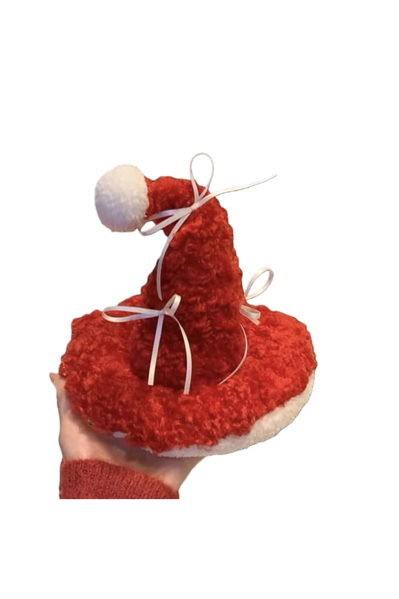 Christmas Plush Red Hat Hair Clip, Fuzzy Holiday Accessory, Festive Faux-Fur Bowknot Barrette, Cute Winter Party Ornament, Gift Idea for Her