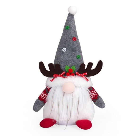 Christmas Plush Reindeer Decoration, Scandinavian Tomte Elf with Antlers for Holiday Home Tabletop, Ugly Sweater Themed Christmas Party Gift for Family and Friends