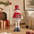 thumbnail image 1 of Christmas Plush Snowman Figurine with Retractable Telescopic Legs, Standing Xmas Holiday Decor Ornament, Festive Party Gift Doll, 1 of 7