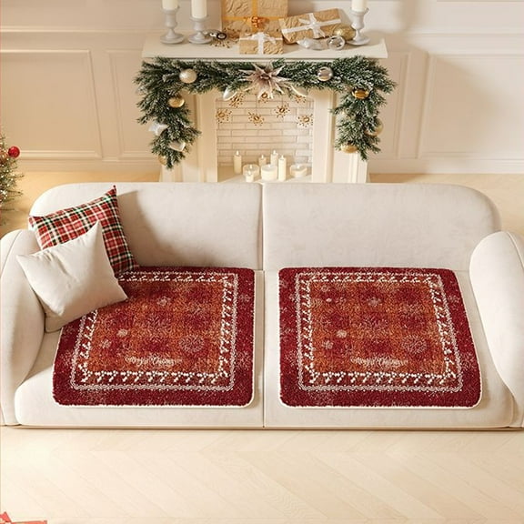 Christmas Plush Sofa and Chair Cushion – 17.7x17.7in Red Non-Slip Seat Mat with Snowflake and Merry Christmas Pattern, Soft Warm Polyester Cushion for Holiday Home Decoration