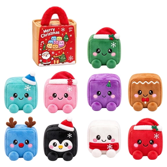 Christmas Plush Square Blind Box,Squeeze Plush Fidget Toy,Christmas Themed Collectible Plush Cube Surprise Box,Soft Squeeze Toy for Holiday Party Favors and Gift Giving