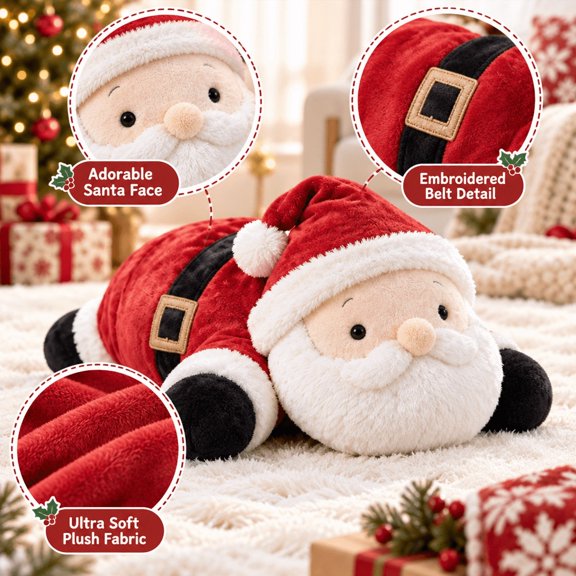 Christmas Plush Toy, Lying Stuffed Animal with PP Cotton, Festive Santa Elf Reindeer Dog Holiday Decoration Gift, 18x10cm, Polyester, 1pc