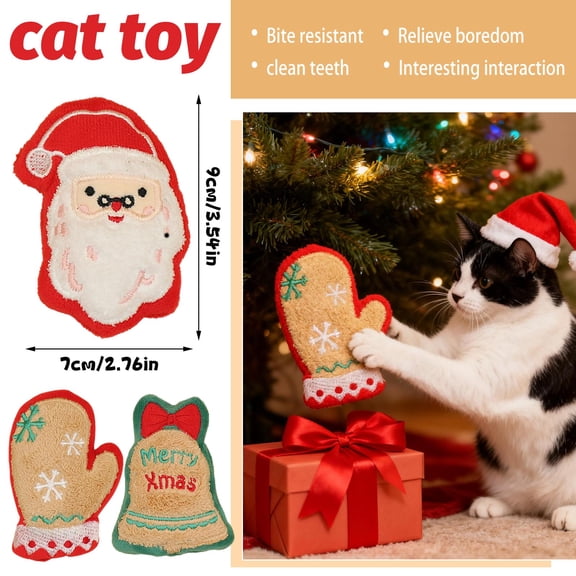 Christmas Plush Toy Set for Pet, Cat Toys, Soft Chew Toy With Festive Designs for Indoor Entertainment
