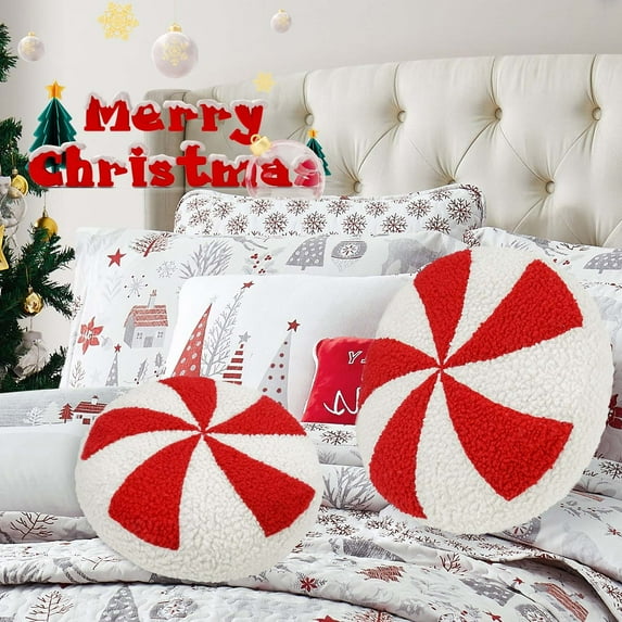 Christmas Plushie Pillow Candy Shape, Soft Decorative Cushion with Hand-Stitched Filling for Living Room Bedroom and Office, Cozy Holiday Decor for Home Seasonal Comfort