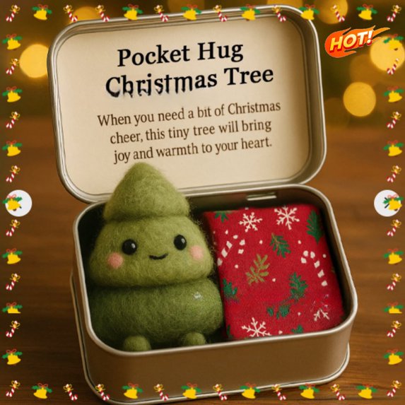 Christmas Pocket Hug Christmas Tree Gift Set, Mini Tree Figurine in Vintage Metal Tin Box, Xmas Pocket Hug Keepsake Ornament for Holiday Stocking Stuffer, Home Decor for Festive Christmas Decorations