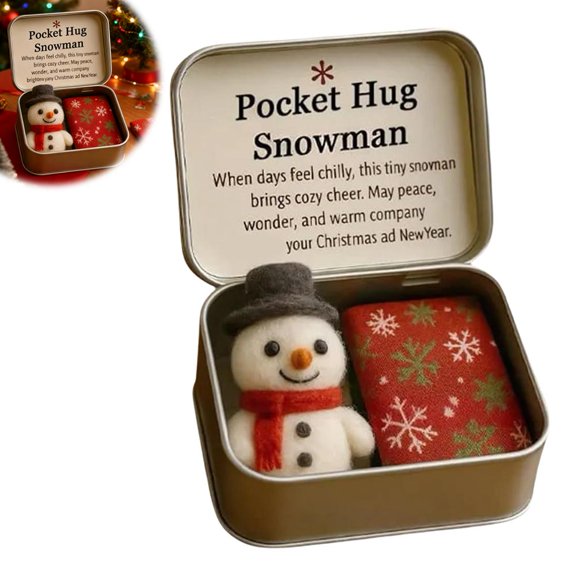Christmas Pocket Hug Gift,Mini Christmas Santa Snowman Tree in Tin Box with Inspirational Message Card,Handmade Snowman Santa Felt Keepsake,Little Pocket Xmas Hug Emotional Xmas Gifts for Friends