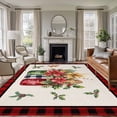 thumbnail image 1 of Christmas Poinsettia Area Rugs 6'x9', Washable Small Throw Rugs for Kitchen Dining room, Winter Xmas Pin Cone Needles Plaid Indoor Outdoor Rug Non-Slip Low Pile Carpet Runner Reversible Floor Mats, 1 of 8