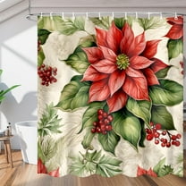 Christmas Poinsettia Art Shower Curtain for Bathroom Shower Curtain Set with 12 Hooks Waterproof Fabric Bath Curtain for Bathtub Restroom Decor, 72 X 72 in
