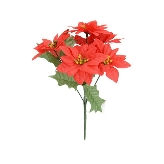Christmas Poinsettia Artificial Flower Bouquet – Realistic Holiday Decor for Home, Party, Tree, Wreath & Grave – No Maintenance Required