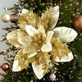 thumbnail image 1 of Christmas Poinsettia Artificial Flowers Christmas Tree Wreaths Garland Decoration 15 Pcs 5.5" Glitter Flowers Picks Decor for Xmas New Year Wedding Party Ornaments Gold A, 1 of 4