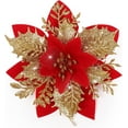thumbnail image 1 of Christmas Poinsettia Artificial Flowers Christmas Tree Wreaths Garland Decoration 15 Pcs 5.5" Glitter Flowers Picks Decor for Xmas New Year Wedding Party Ornaments Gold, 1 of 4