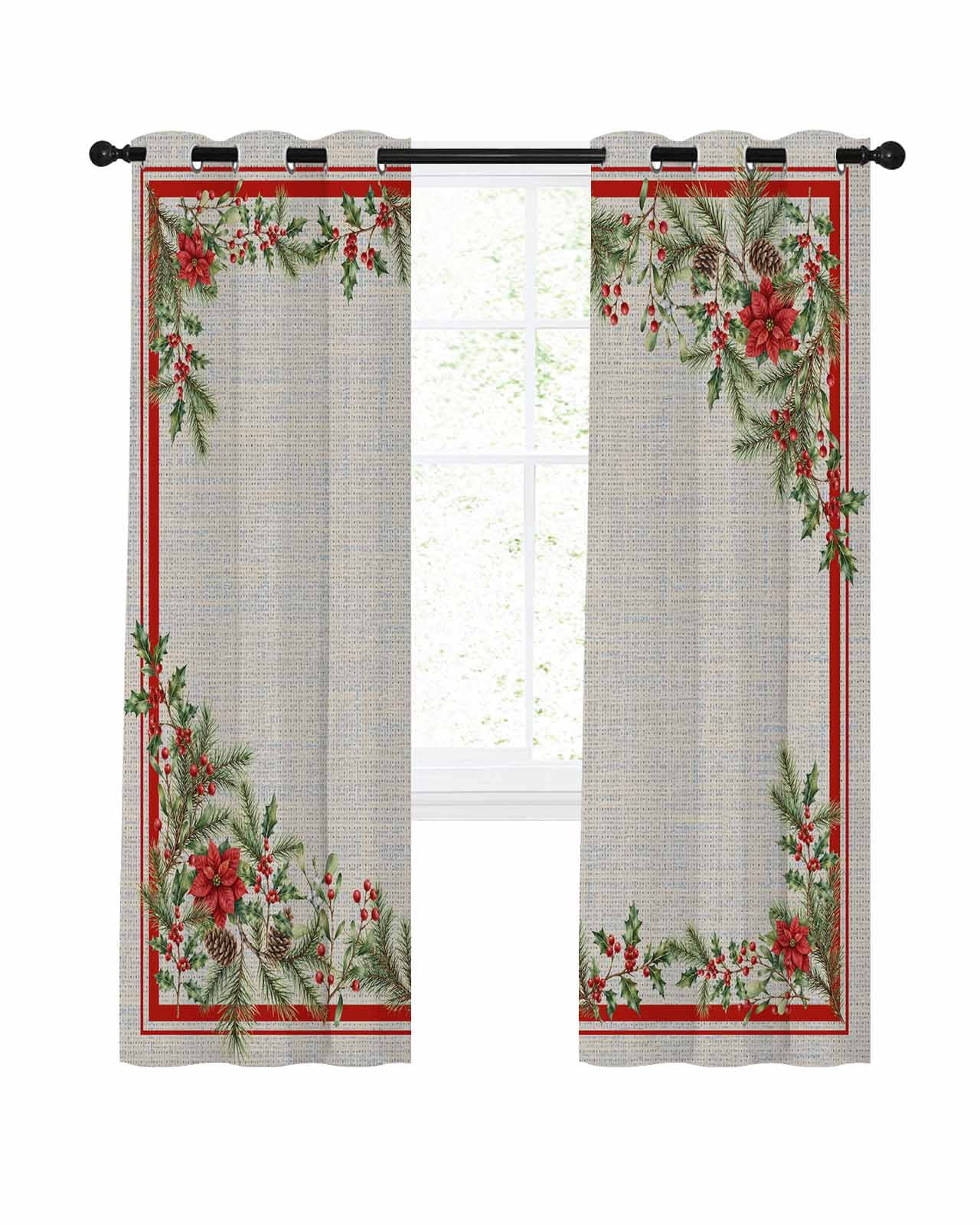 Christmas Poinsettia Blackout Curtains 39 Inches Length, Xmas Red ...