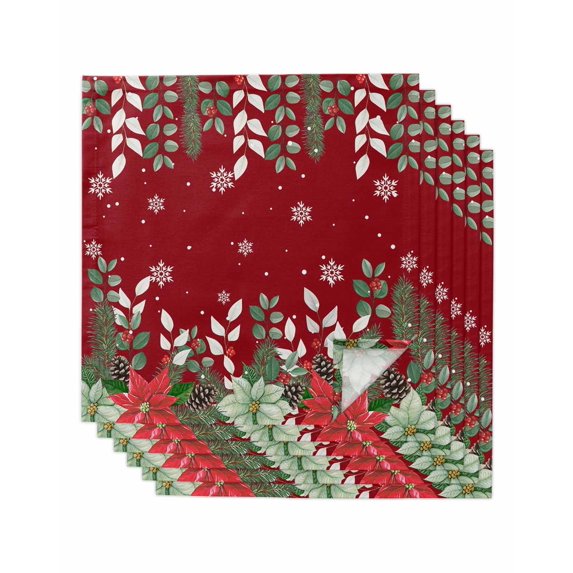 Christmas Poinsettia Cloth Napkins Set of 6 Reusable Dinner Napkins, Xmas Eucalyptus Botanical Red Cocktail Napkin Washable Table Napkins for Wedding/Holiday Party/Baby Shower 20"x20"