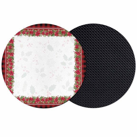 Christmas Poinsettia Coasters Set of 2, Absorbent Coasters for Drinks, Xmas Botanical Pine Cones Red Plaid Coaster for Desk Coffee Table Protection, Home Decor House Warming Gifts 4"
