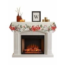 Christmas Poinsettia Fireplace Mantle Scarf, Xmas Floral Snowflake Winter Holiday Mantel Cover Table Runner for Home Living Room Door Window, Indoor Outdoor Holiday Party Decor 17" x 90"