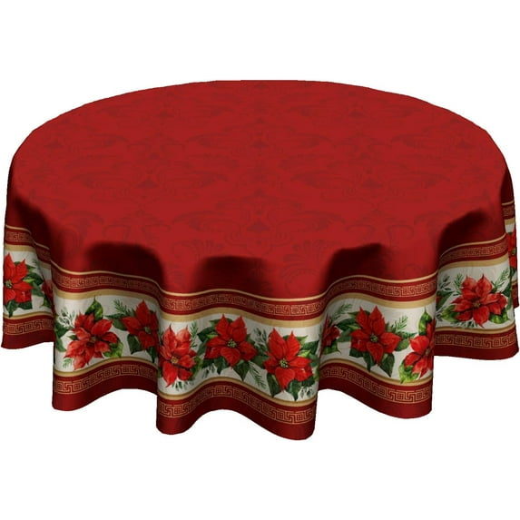 Christmas Poinsettia Floral Round Tablecloth Winter Red Table Cloth 60 Inch Christmas Decor Holiday Xmas Table Cover Winter Vintage Tablecloth Reusable for Kitchen Dining Home Outdoor Decor