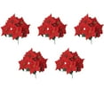 thumbnail image 1 of Christmas Poinsettia Flower, Flannel 5-Fork Bouquet Artificial Red Flower for Home Holiday Table Decor(e), 1 of 6