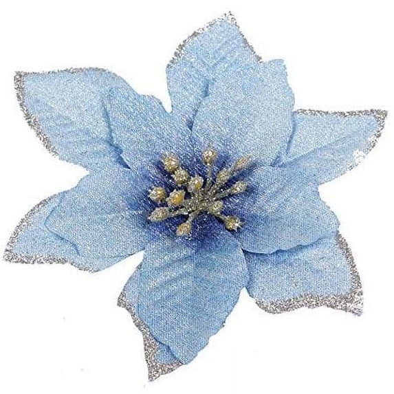 Christmas Poinsettia Flowers, Viworld 20 Pcs Artificial Flowers Glitter Poinsettia Christmas Tree Ornaments for Christmas Decorations, Blue