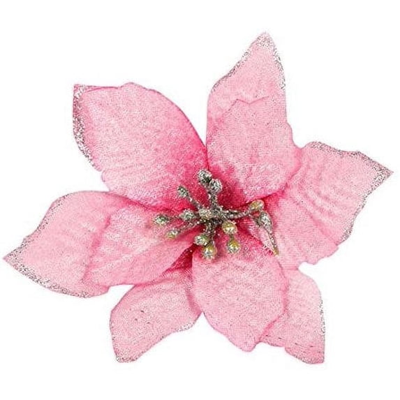 Christmas Poinsettia Flowers, Viworld 20 Pcs Artificial Flowers Glitter Poinsettia Christmas Tree Ornaments for Christmas Decorations, Pink