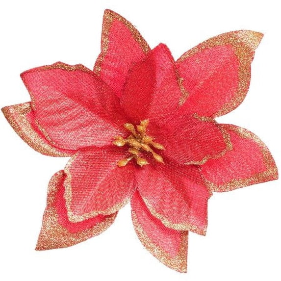 Christmas Poinsettia Flowers, Viworld 20 Pcs Artificial Flowers Glitter Poinsettia Christmas Tree Ornaments for Christmas Decorations, Red