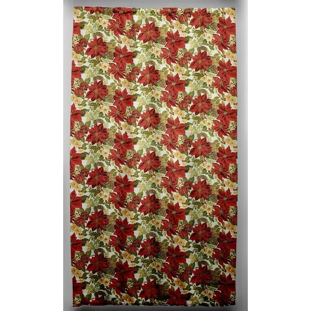 Christmas Poinsettia French Door Curtain Panel with Tie Back (Double Sided)