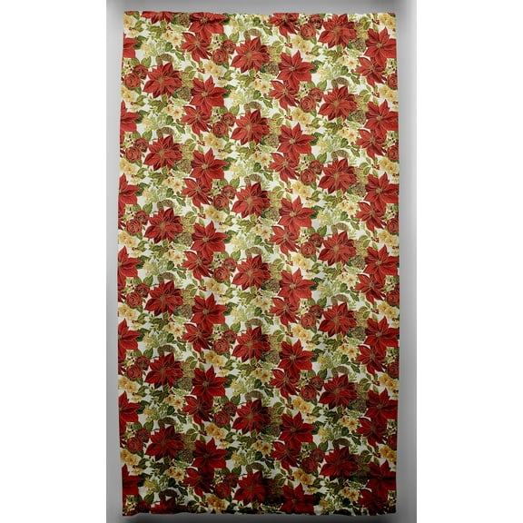 Christmas Poinsettia French Door Curtain Panel with Tie Back (Unlined)