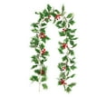 thumbnail image 1 of Christmas Poinsettia Garland, Artificial Garland with White Edge Green Holly Leaves for Xmas Home Dining Room Deck Railing Staircase Decorations-B, 1 of 6