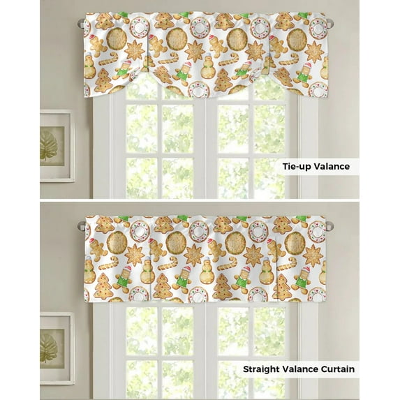 Christmas Poinsettia Gingerbread Man Window Curtain for Living Room Christmas Kitchen Cabinet Tie-up Valance Curtain Rod Pocket