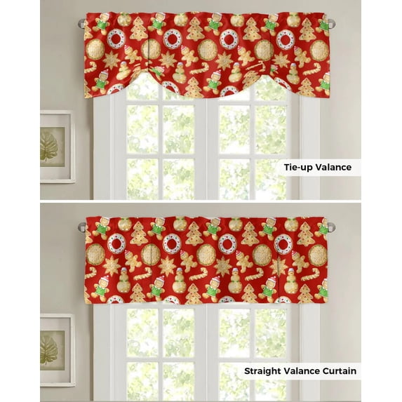 Christmas Poinsettia Gingerbread Man Window Curtain for Living Room Christmas Kitchen Cabinet Tie-up Valance Curtain Rod Pocket