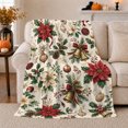 thumbnail image 1 of Christmas Poinsettia Gold Ornament Pattern, Festive Holiday Scene, Warm Flannel Blanket for Living Room and Reading Nook, Art Lovers Christmas Gift, Festive Home Decor, 1 of 9