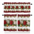 thumbnail image 1 of Christmas Poinsettia Kitchen Curtains and Valances Set, Winter Bells Green Leaf Retro Rod Pocket Window Valance 18 Inch Window Curtain Panels for Living Room Bedroom Laundry, 27.5x24in, 3 Pieces, 1 of 7
