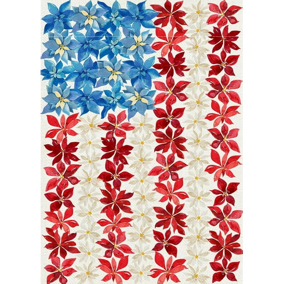 Christmas Poinsettia Patriotic Decorative Garden Flag, Xmas Red Blue White Floral Flower Yard Outside Decorations, Winter Holiday Farmhouse Burlap Outdoor Small Home Decor Double Sided 12 x 18