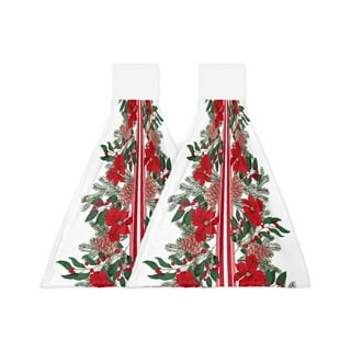 Red Poinsettia Hanging Towel With Holder, Holly Berry Bathroom Hanging Loop  Hand Towels With Snap, Pretty Hand & Dish Hanging Kitchen Towel 