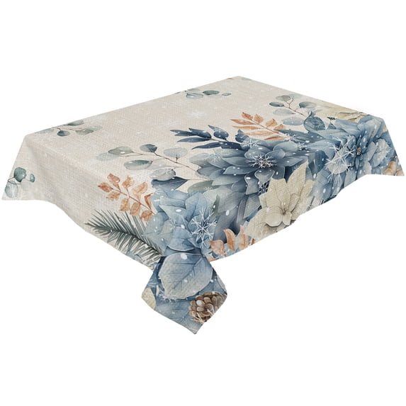 Christmas Poinsettia Pine Needles Pine Cones Table Cloth Waterproof Dining Tablecloth Kitchen Decorative Party Table Cover