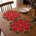 thumbnail image 1 of Christmas Poinsettia Placemats Set of 2,Embroidered Table Mats Red Green Round Flower Fabric Mats,Double Layer,Xmas Dinner Table Doilies Festive Party Home Decoration, 1 of 6