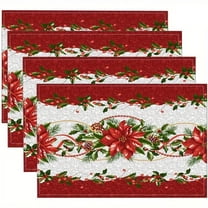 Christmas Poinsettia Placemats Set of 4, Seasonal Winter Christmas Red Table Mats for Kitchen Dining Table Holiday Farmhouse Xmas Home Party Decoration 12 x 18 Inch