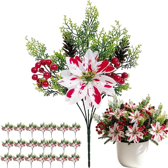 Christmas Poinsettia Planter Inserts, UV Resistant Faux Poinsettia Bushes for Outdoor Porch Planter, for Holiday Porch & Indoor Home Decor (20Pcs)