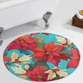 thumbnail image 1 of Christmas Poinsettia Red Flower Round Carpet Circle Rug Outdoor Patio Area Rug Washable Large Area Rugs Hallway Room Decor Fitness Mats, 1 of 8