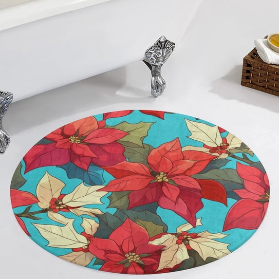 Christmas Poinsettia Red Flower Round Carpet Circle Rug Outdoor Patio Area Rug Washable Large Area Rugs Hallway Room Decor Fitness Mats
