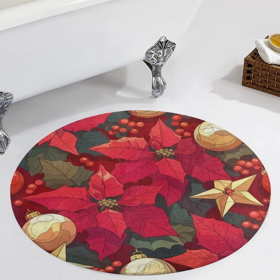 Christmas Poinsettia Red Flower Round Carpet Circle Rug Outdoor Patio Area Rug Washable Large Area Rugs Hallway Room Decor Fitness Mats
