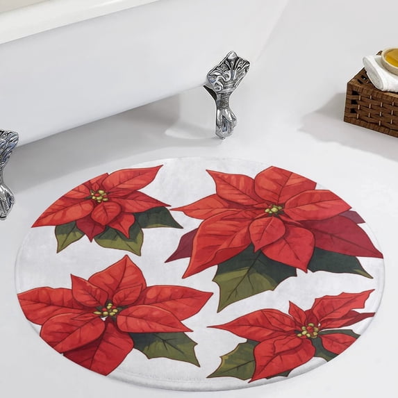 Christmas Poinsettia Red Flower Round Carpet Circle Rug Outdoor Patio Area Rug Washable Large Area Rugs Hallway Room Decor Fitness Mats