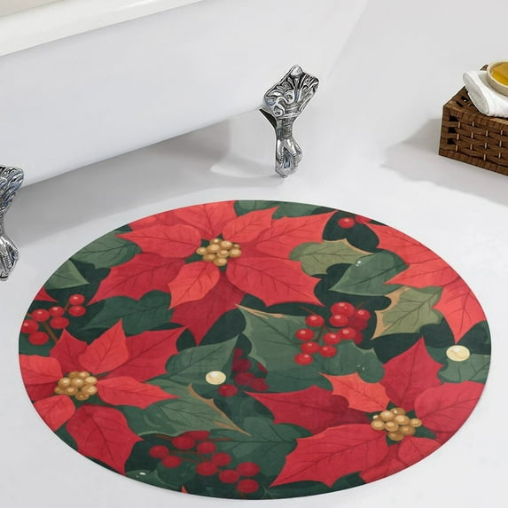 Christmas Poinsettia Red Flower Round Carpet Circle Rug Outdoor Patio Area Rug Washable Large Area Rugs Hallway Room Decor Fitness Mats