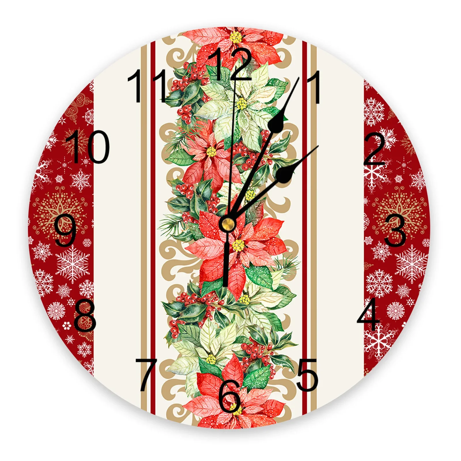 Christmas Poinsettia Snowflakes Wall Clock Large Modern Kitchen Dinning