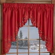 Christmas Poinsettia Swag Valance Pair - Red, Gold, Green - Fine Window Treatment for your Kitchen, Dining Room - Holiday Embroidery Polyester Swag Valance 60 x 38