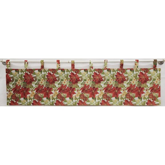 Christmas Poinsettia Tab Top Valances (Unlined) (15 Inch Two Valance Panels)